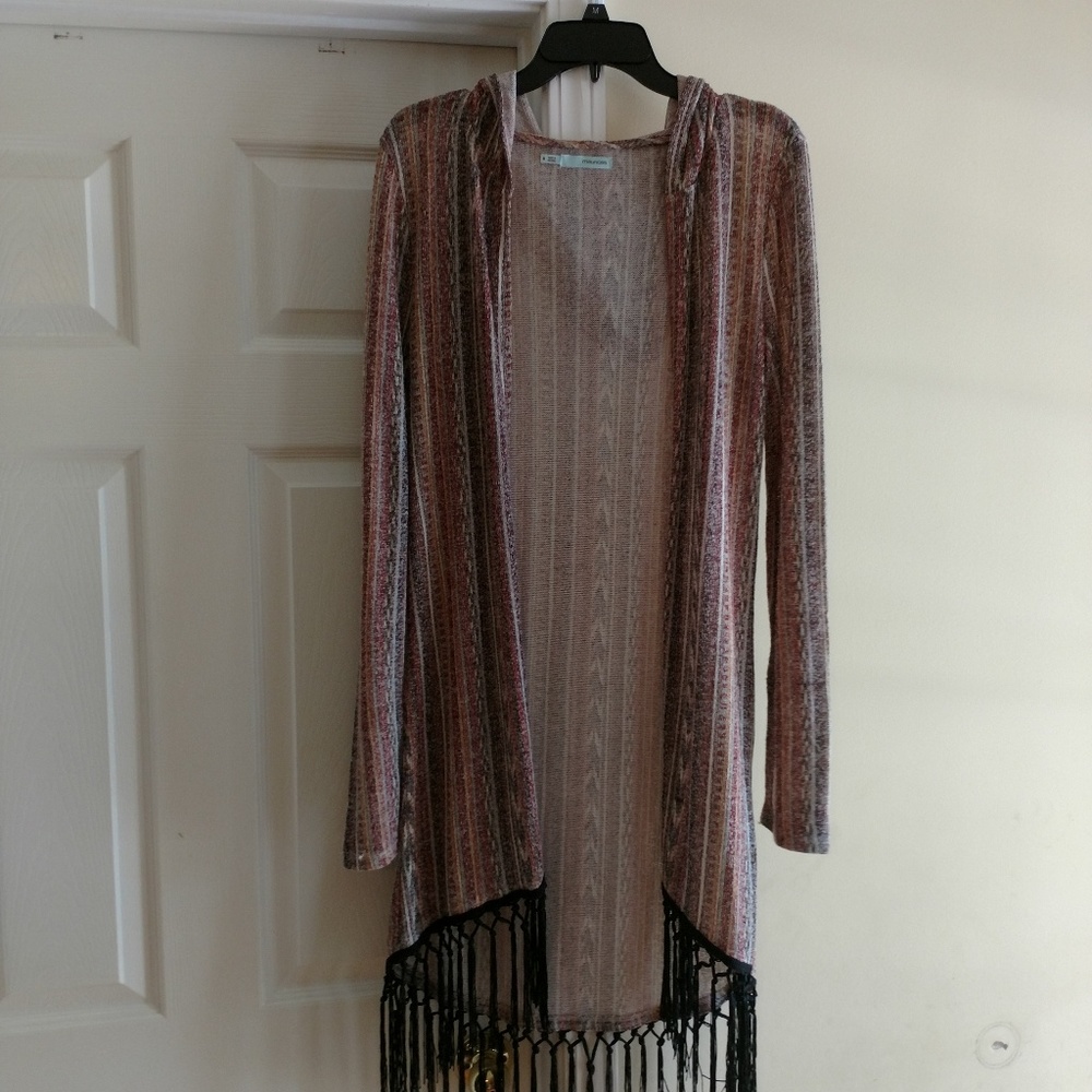 Multi colored hooded opened sweater